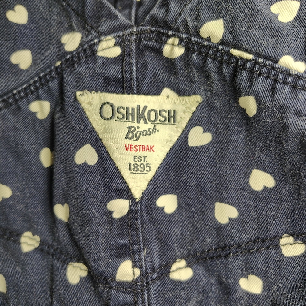 OshKosh B'gosh Denim Overalls with Cream Heart Pattern VESTBAK - Picture 5 of 6